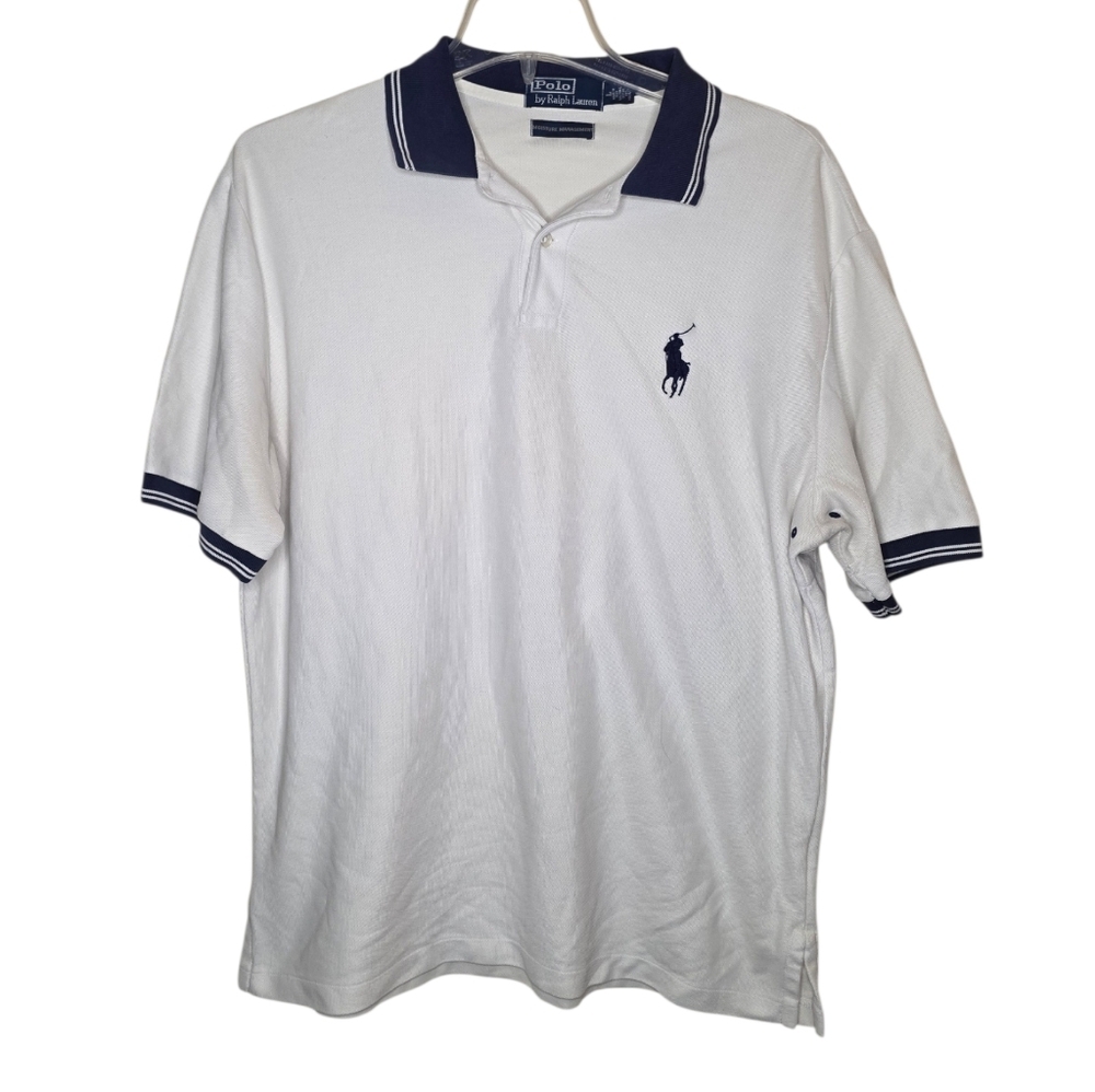 Polo Ralph Lauren Moisture Management Polo Blue White Shirt Size Large